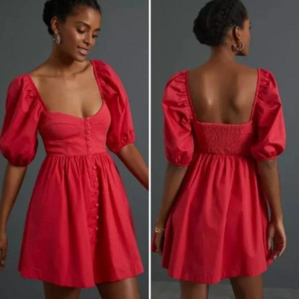 NWT Anthropologie Maeve Puff-Sleeved Sweetheart Mini Dress | XL Petite